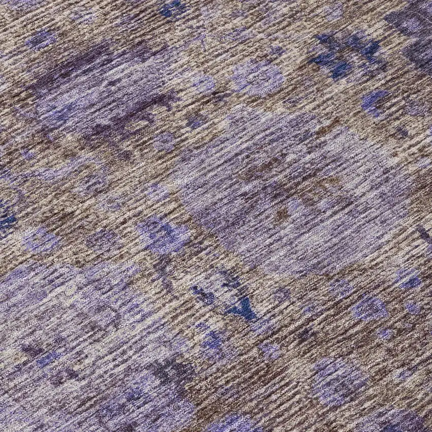 8' Brown And Plum Round Abstract Washable Indoor Outdoor Area Rug Photo 7