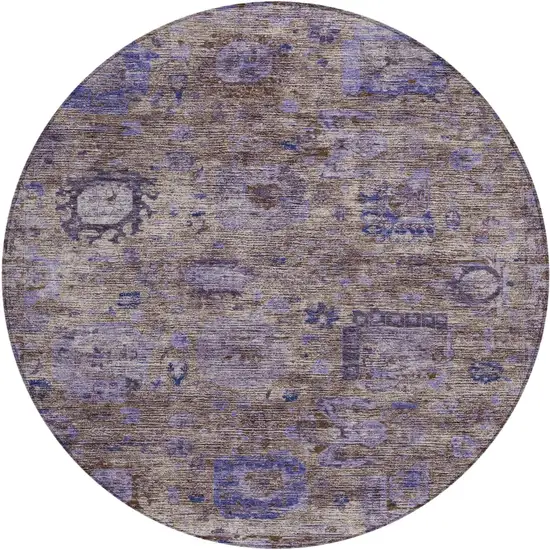 8' Brown And Plum Round Abstract Washable Indoor Outdoor Area Rug Photo 1