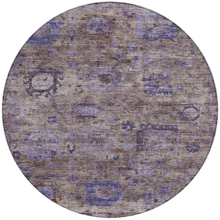 8' Brown And Plum Round Abstract Washable Indoor Outdoor Area Rug Photo 3