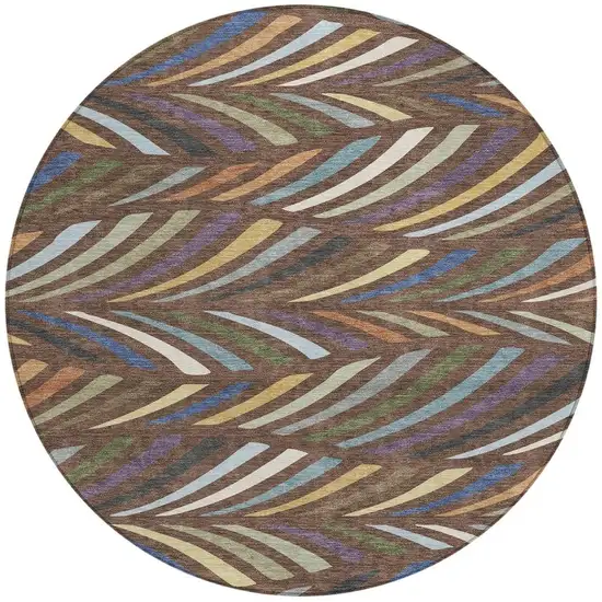 8' Brown And Plum Round Abstract Washable Indoor Outdoor Area Rug Photo 3
