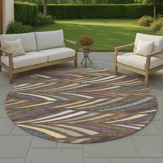 8' Brown And Plum Round Abstract Washable Indoor Outdoor Area Rug Photo 4