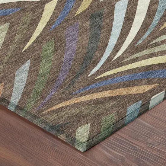 8' Brown And Plum Round Abstract Washable Indoor Outdoor Area Rug Photo 6