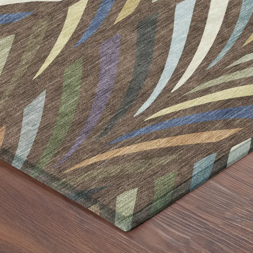 8' Brown And Plum Round Abstract Washable Indoor Outdoor Area Rug Photo 6