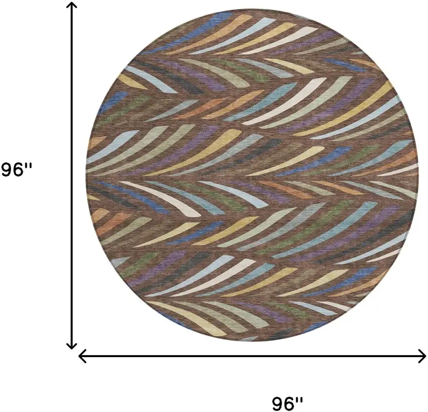 8' Brown And Plum Round Abstract Washable Indoor Outdoor Area Rug Photo 8