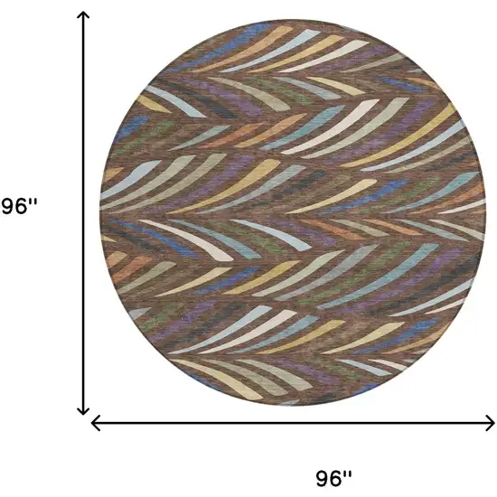 8' Brown And Plum Round Abstract Washable Indoor Outdoor Area Rug Photo 8