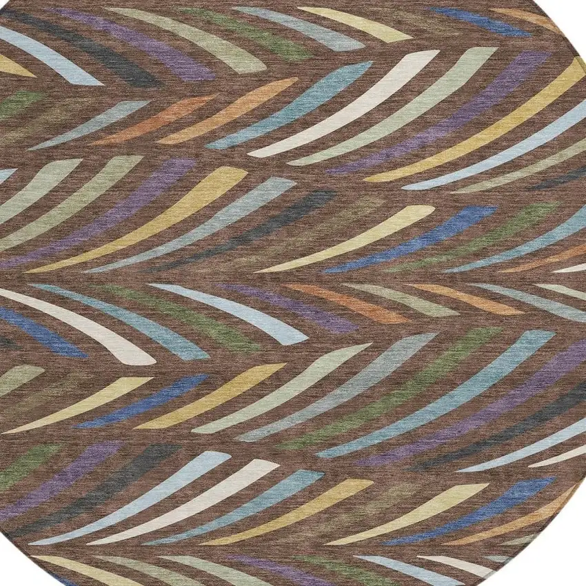 8' Brown And Plum Round Abstract Washable Indoor Outdoor Area Rug Photo 2