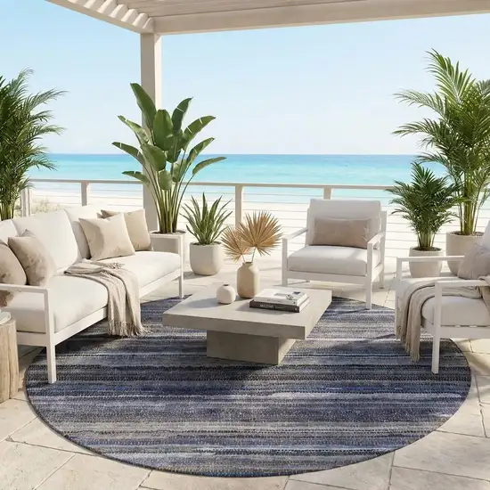 8' Brown And Plum Round Striped Washable Indoor Outdoor Area Rug Photo 1