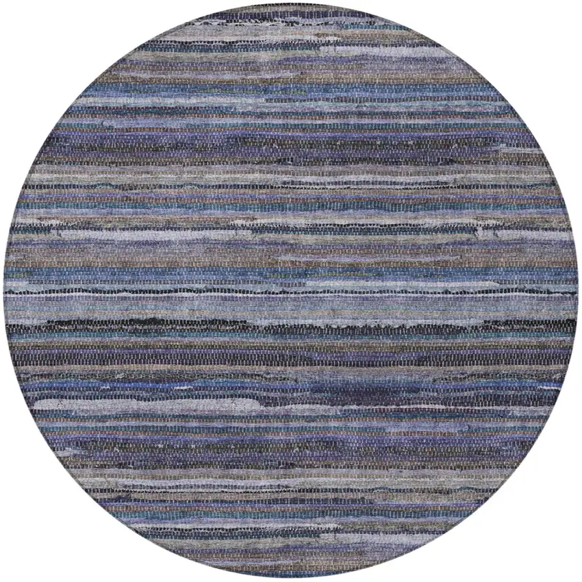 8' Brown And Plum Round Striped Washable Indoor Outdoor Area Rug Photo 3