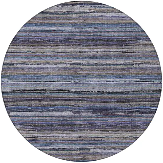 8' Brown And Plum Round Striped Washable Indoor Outdoor Area Rug Photo 3