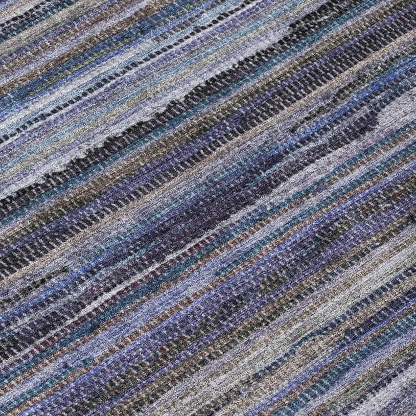 8' Brown And Plum Round Striped Washable Indoor Outdoor Area Rug Photo 5