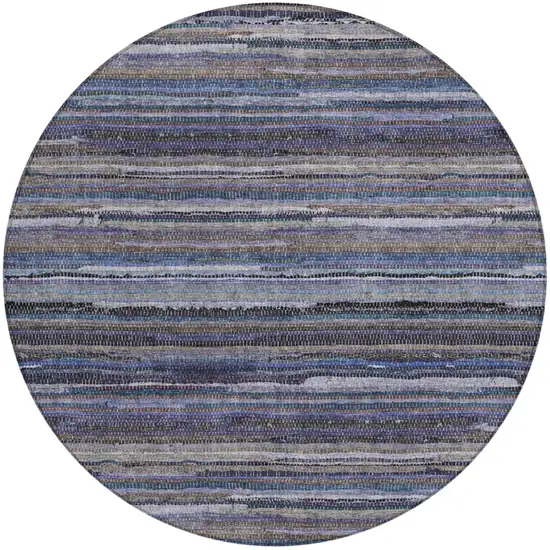 8' Brown And Plum Round Striped Washable Indoor Outdoor Area Rug Photo 2