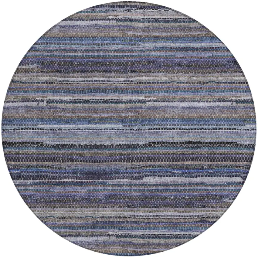 8' Brown And Plum Round Striped Washable Indoor Outdoor Area Rug Photo 2
