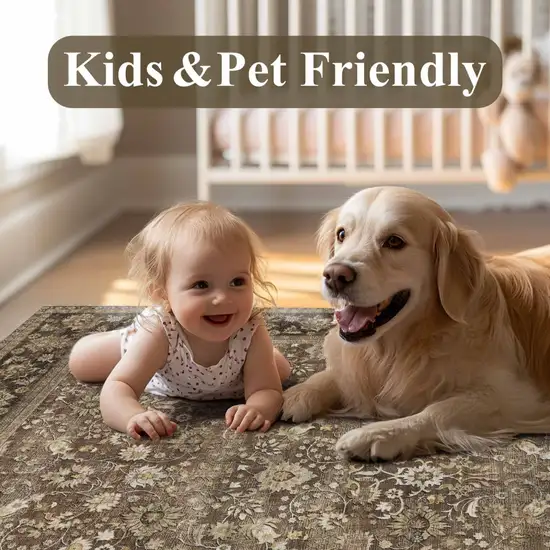 8' Brown And Red Floral Washable Area Rug Photo 4