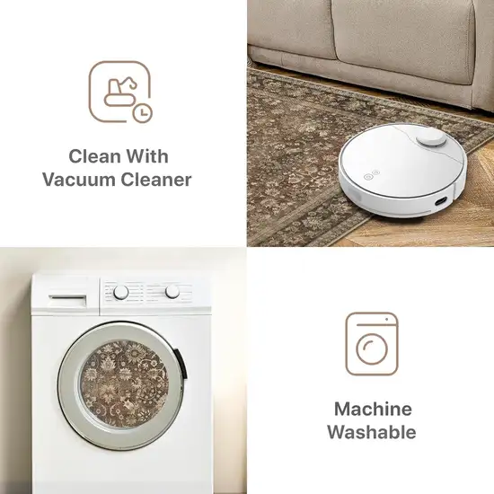 8' Brown And Red Floral Washable Area Rug Photo 7