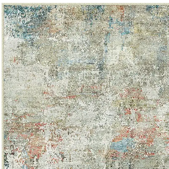 8' Ivory Light Green And Blue Abstract Washable Runner Rug Photo 9