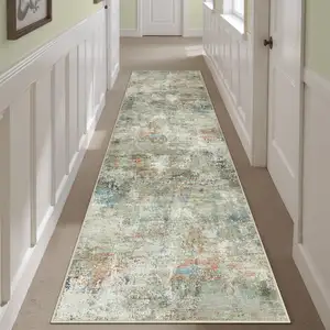 Photo of 8' Brown And Red Floral Washable Area Rug