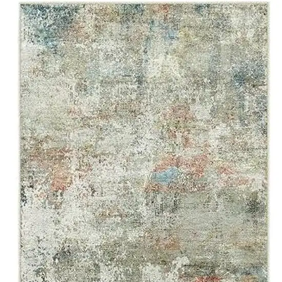 8' Ivory Light Green And Blue Abstract Washable Runner Rug Photo 4