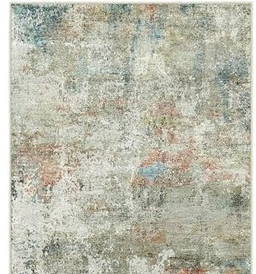 8' Ivory Light Green And Blue Abstract Washable Runner Rug Photo 4