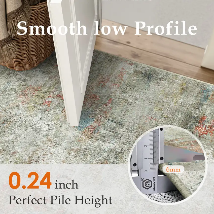 8' Ivory Light Green And Blue Abstract Washable Runner Rug Photo 7