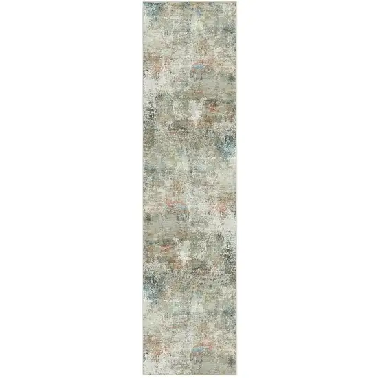 8' Ivory Light Green And Blue Abstract Washable Runner Rug Photo 2
