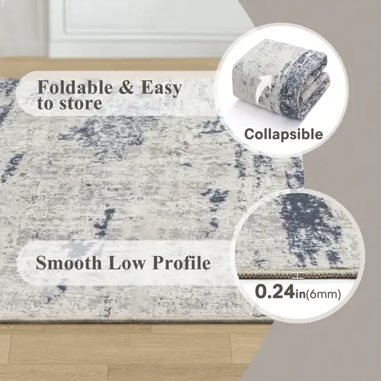 8' Ivory And Slate Blue Abstract Washable Runner Rug Photo 9