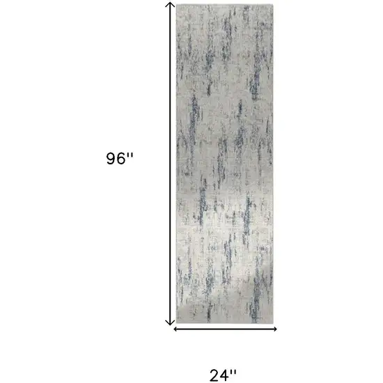 8' Ivory And Slate Blue Abstract Washable Runner Rug Photo 3
