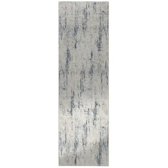 8' Ivory And Slate Blue Abstract Washable Runner Rug Photo 2