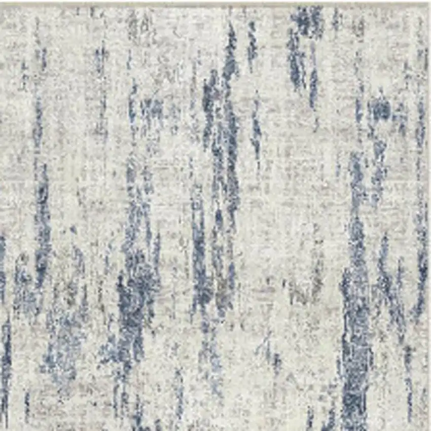8' Ivory And Slate Blue Abstract Washable Runner Rug Photo 4