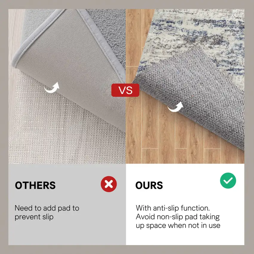 8' Ivory And Slate Blue Abstract Washable Runner Rug Photo 9