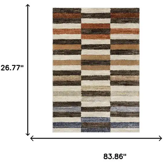 7' Brown And Rust Geometric Runner Rug Photo 9