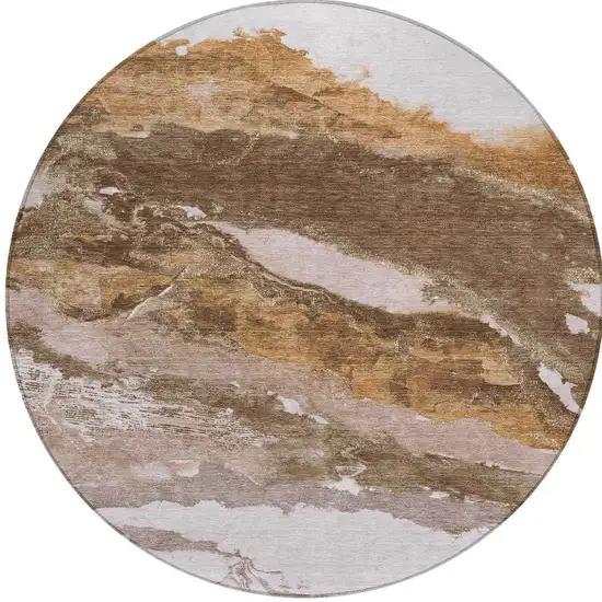 8' Brown And Silver Round Abstract Washable Indoor Outdoor Area Rug Photo 3