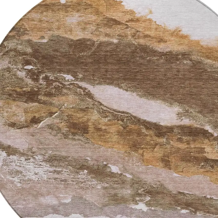 8' Brown And Silver Round Abstract Washable Indoor Outdoor Area Rug Photo 9