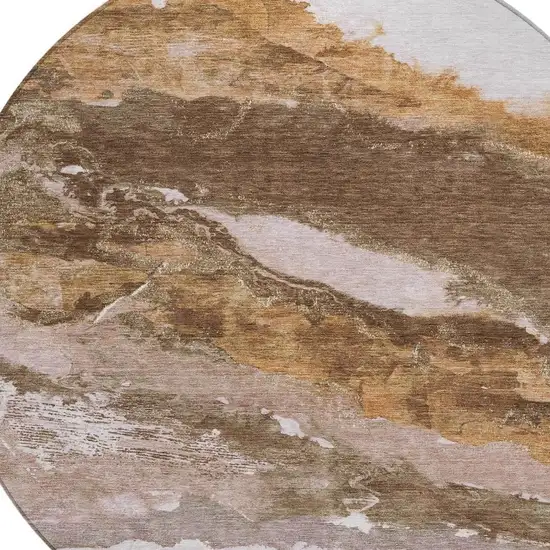 8' Brown And Silver Round Abstract Washable Indoor Outdoor Area Rug Photo 9