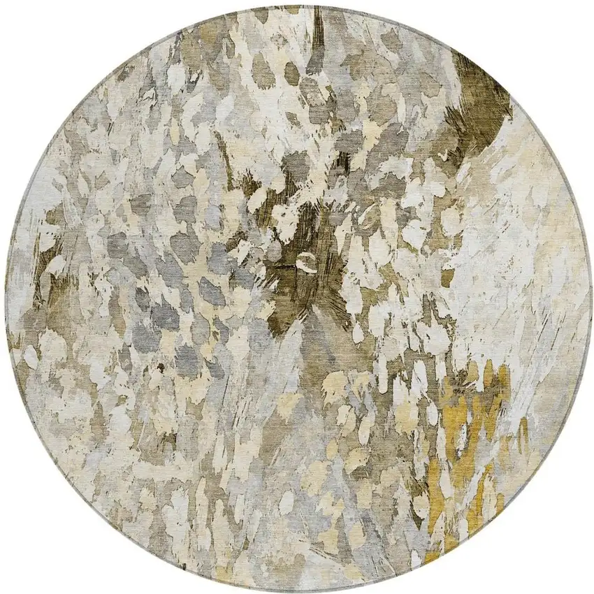 8' Brown And Silver Round Abstract Washable Indoor Outdoor Area Rug Photo 4