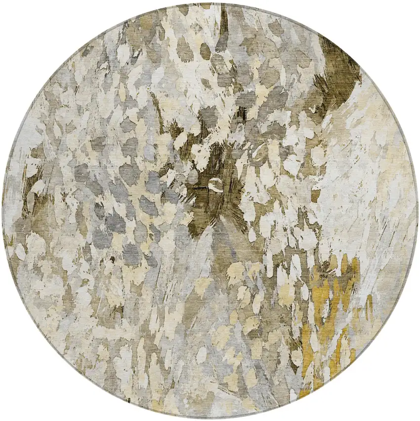 8' Brown And Silver Round Abstract Washable Indoor Outdoor Area Rug Photo 2