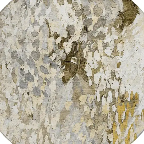 8' Brown And Silver Round Abstract Washable Indoor Outdoor Area Rug Photo 3