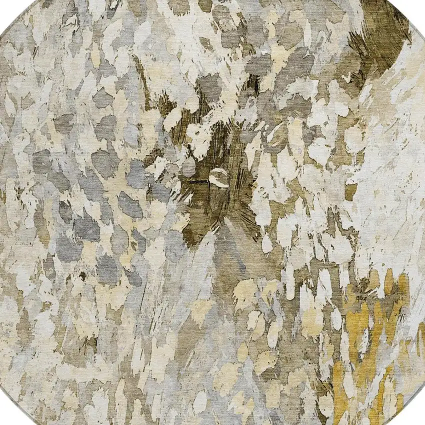 8' Brown And Silver Round Abstract Washable Indoor Outdoor Area Rug Photo 3