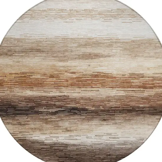 8' Brown And Silver Round Striped Washable Indoor Outdoor Area Rug Photo 1
