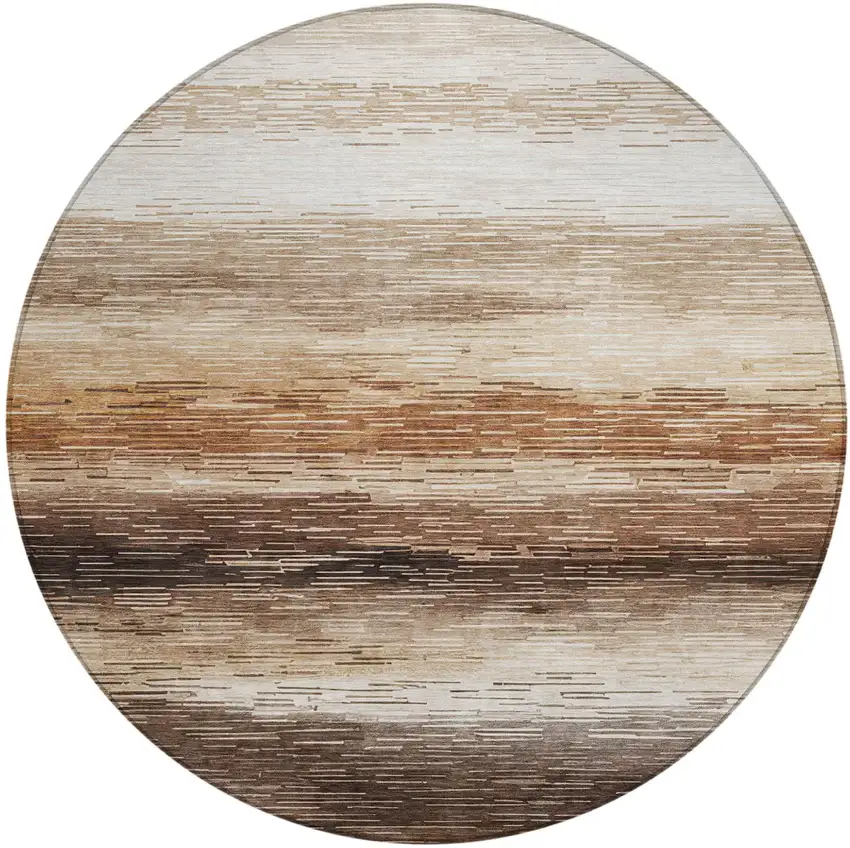 8' Brown And Silver Round Striped Washable Indoor Outdoor Area Rug Photo 2