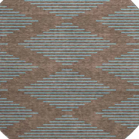 8' Brown And Sky Blue Geometric Washable Round Rug With UV Protection Photo 2