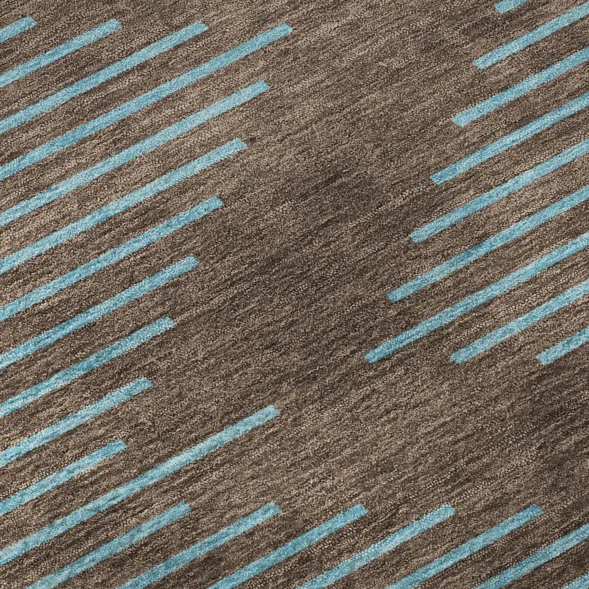 8' Brown And Sky Blue Geometric Washable Round Rug With UV Protection Photo 8