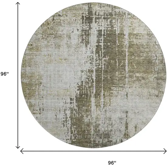 8' Brown And Tan Abstract Washable Round Rug With UV Protection Photo 3