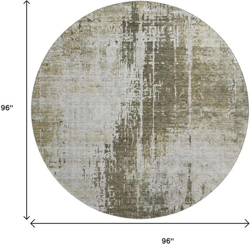 8' Brown And Tan Abstract Washable Round Rug With UV Protection Photo 3