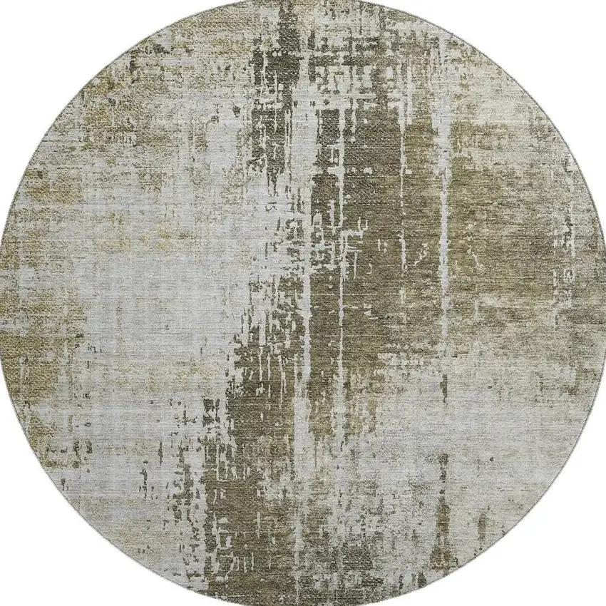 8' Brown And Tan Abstract Washable Round Rug With UV Protection Photo 3