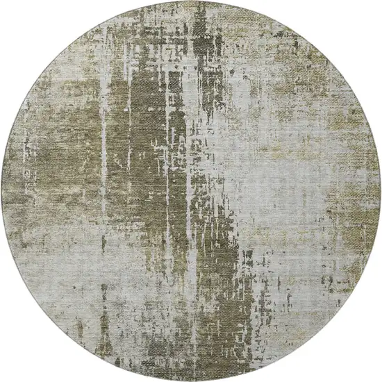 8' Brown And Tan Abstract Washable Round Rug With UV Protection Photo 4