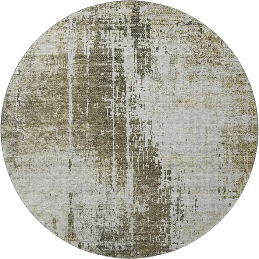 8' Brown And Tan Abstract Washable Round Rug With UV Protection Photo 4