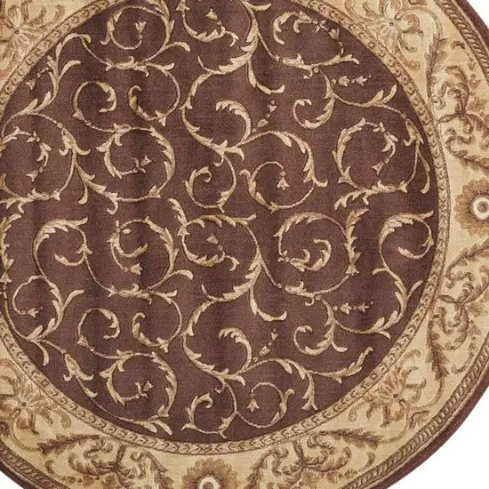 6' Brown And Tan Floral Non Skid Round Rug Photo 3