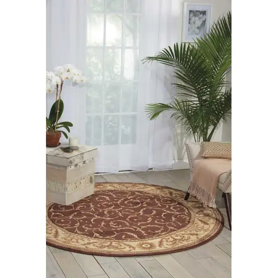 6' Brown And Tan Floral Non Skid Round Rug Photo 5