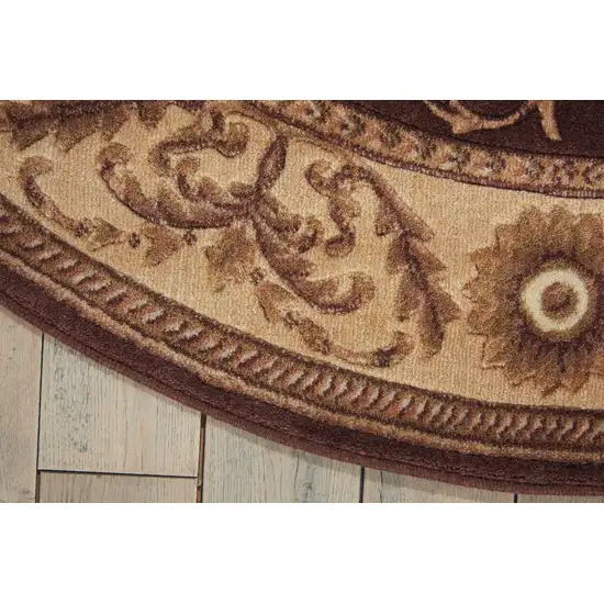6' Brown And Tan Floral Non Skid Round Rug Photo 6