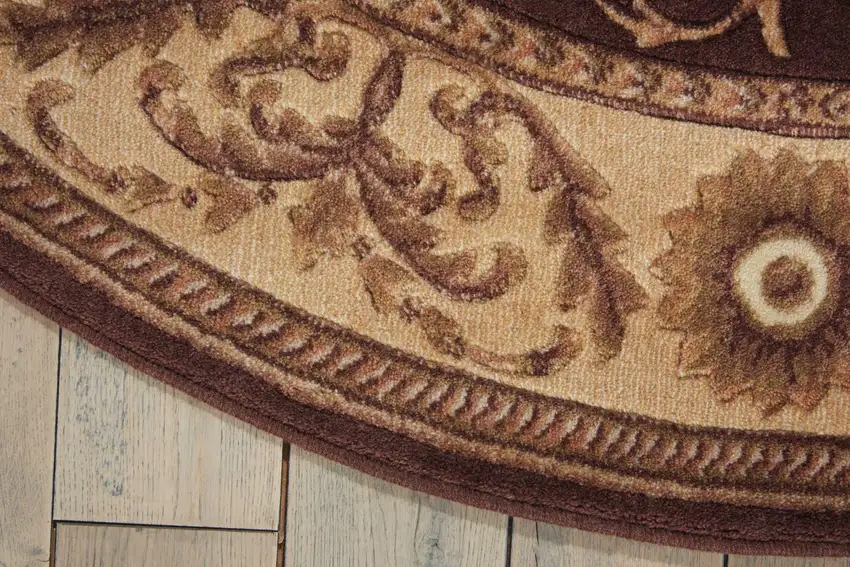 6' Brown And Tan Floral Non Skid Round Rug Photo 6